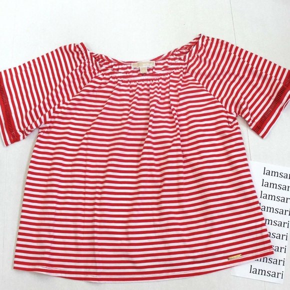 Michael Kors Striped Off-Shoulder Peasant Blouse Size Large - Picture 2 of 8